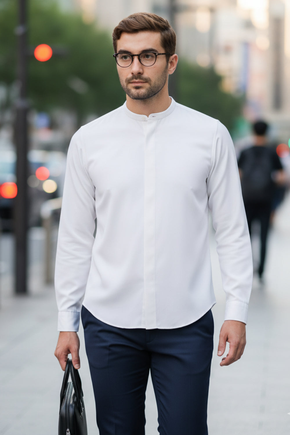 Cotton Mandarin Collar Key Shirt