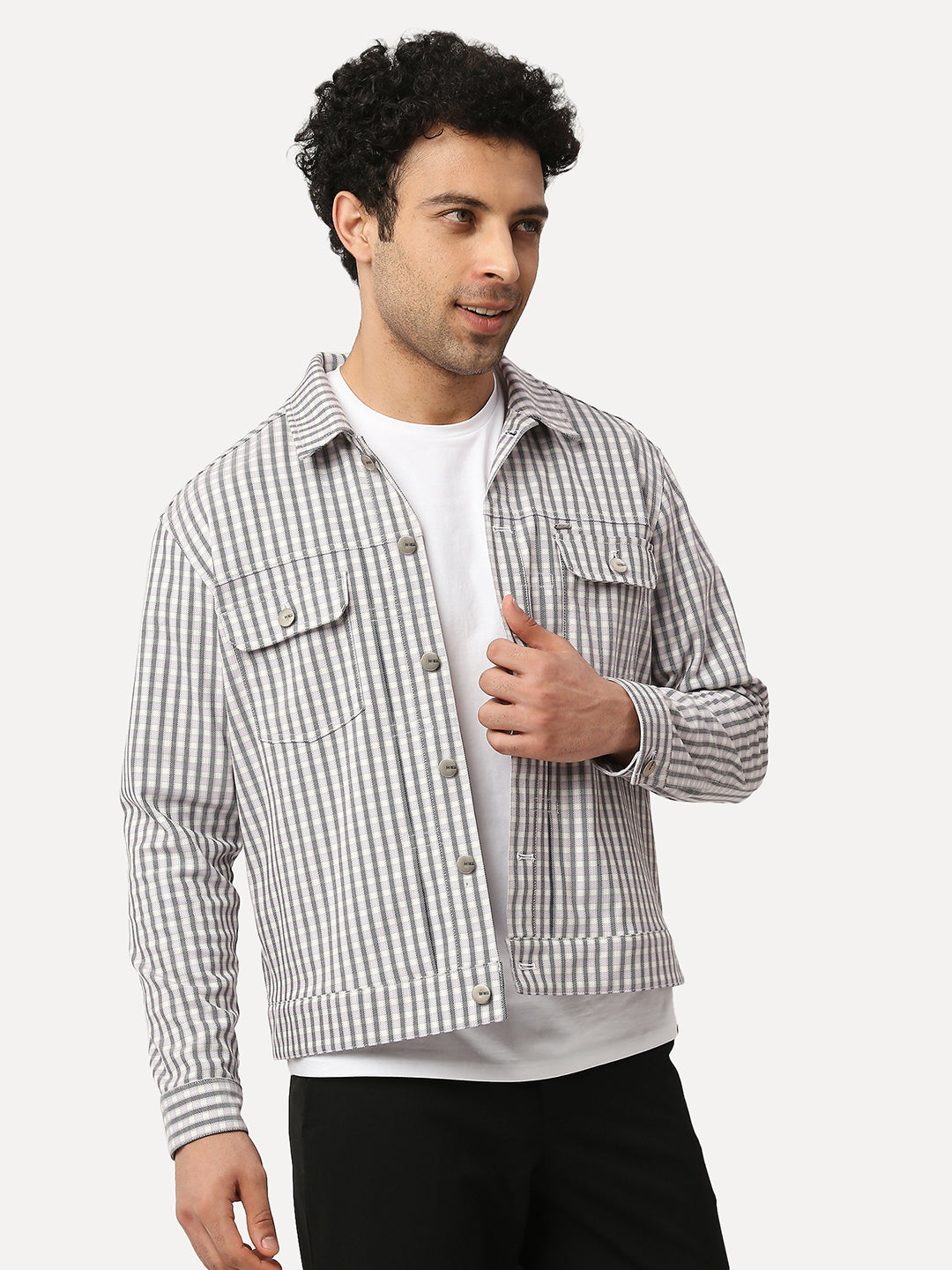 Soft Touch Violet Mini Check Maze Shacket