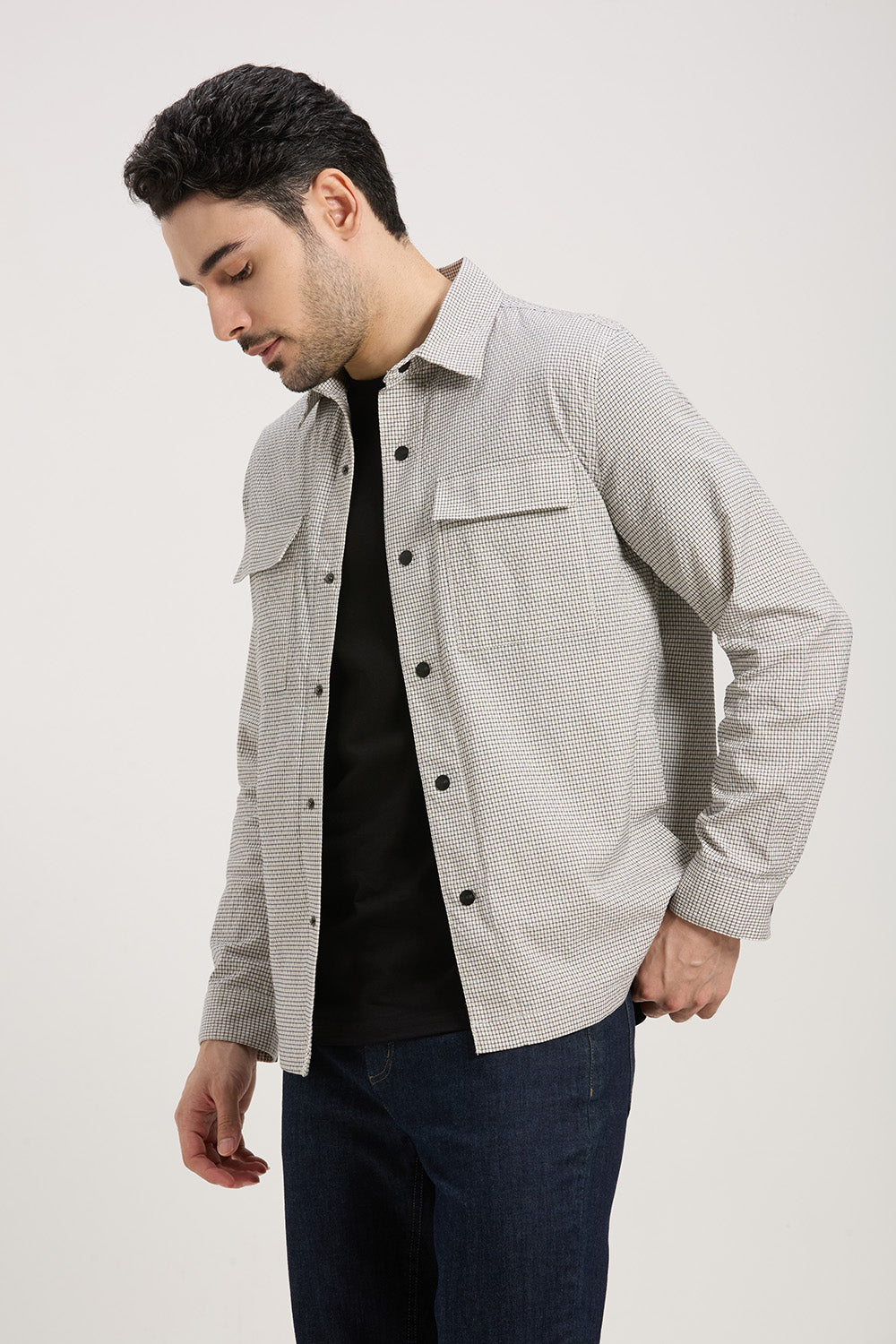 Cotton Lightweight Seersucker Flexure Shacket