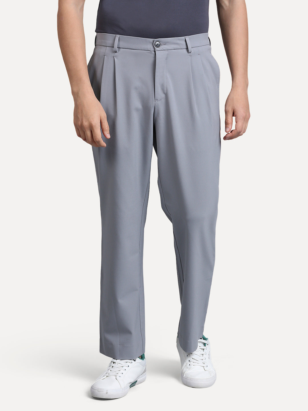 Hyperflex Stone Grey Pleated Trouser