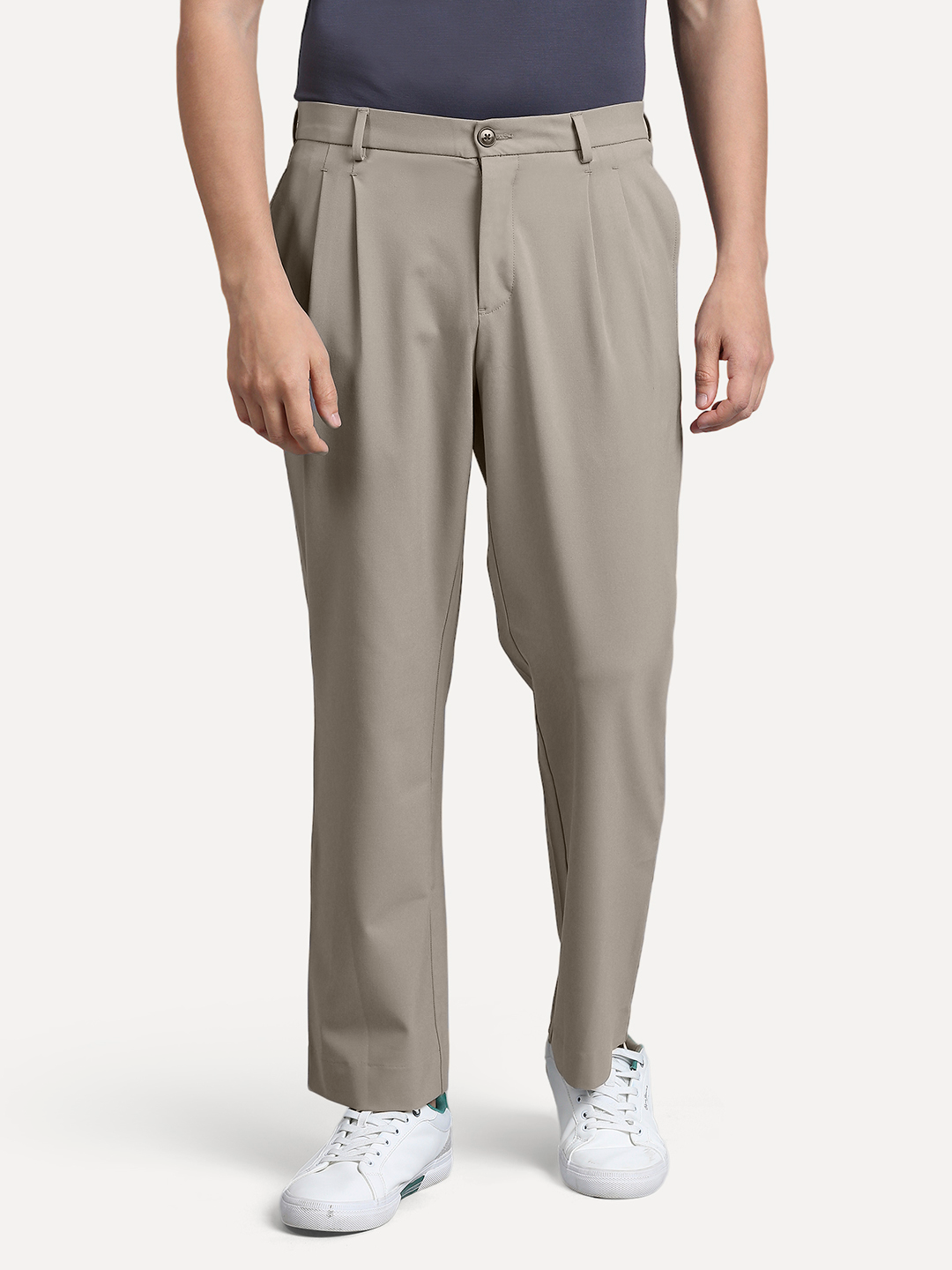 Hyperflex Dusty Beige Pleated Trouser