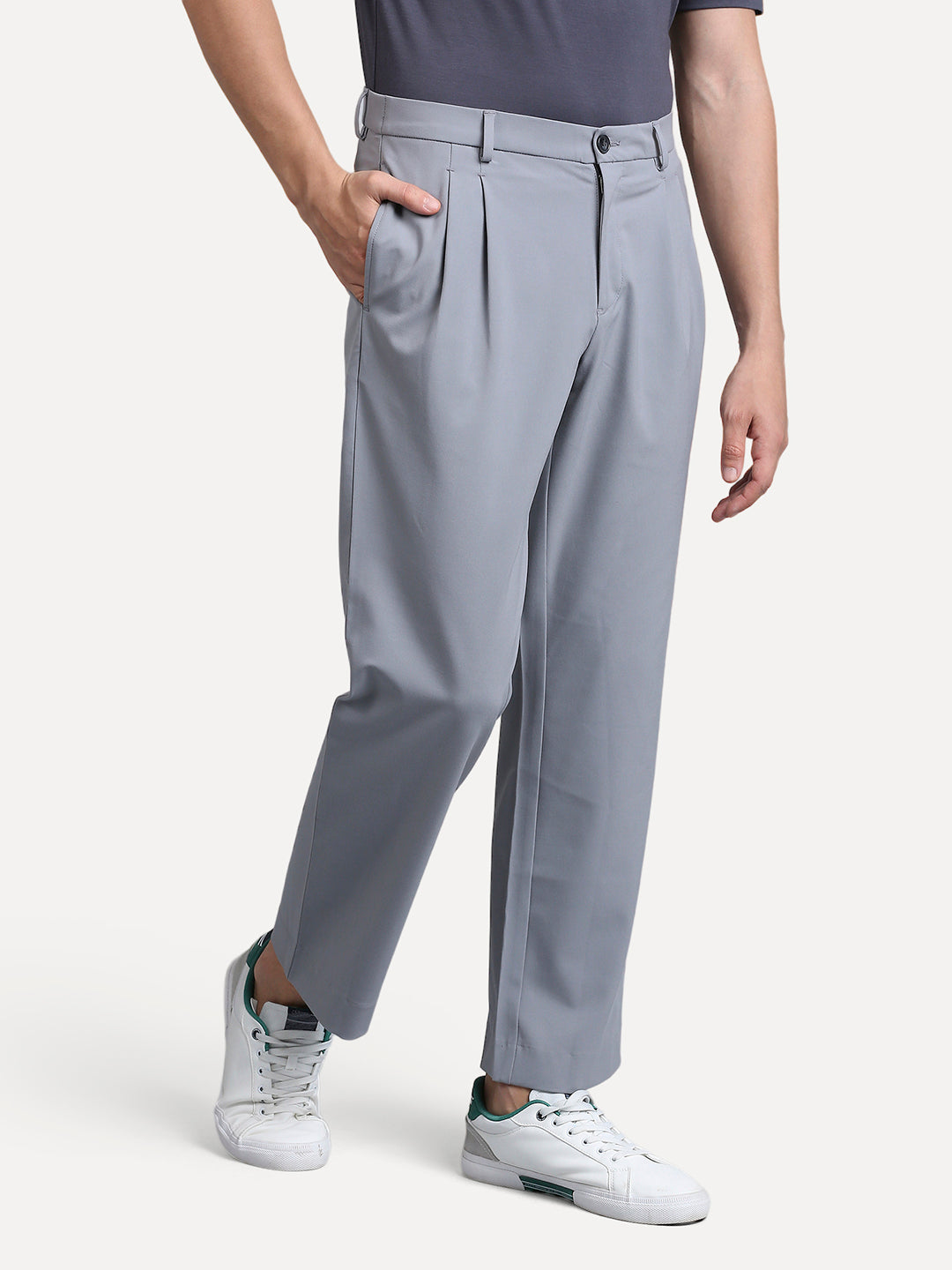 Hyperflex Stone Grey Pleated Trouser