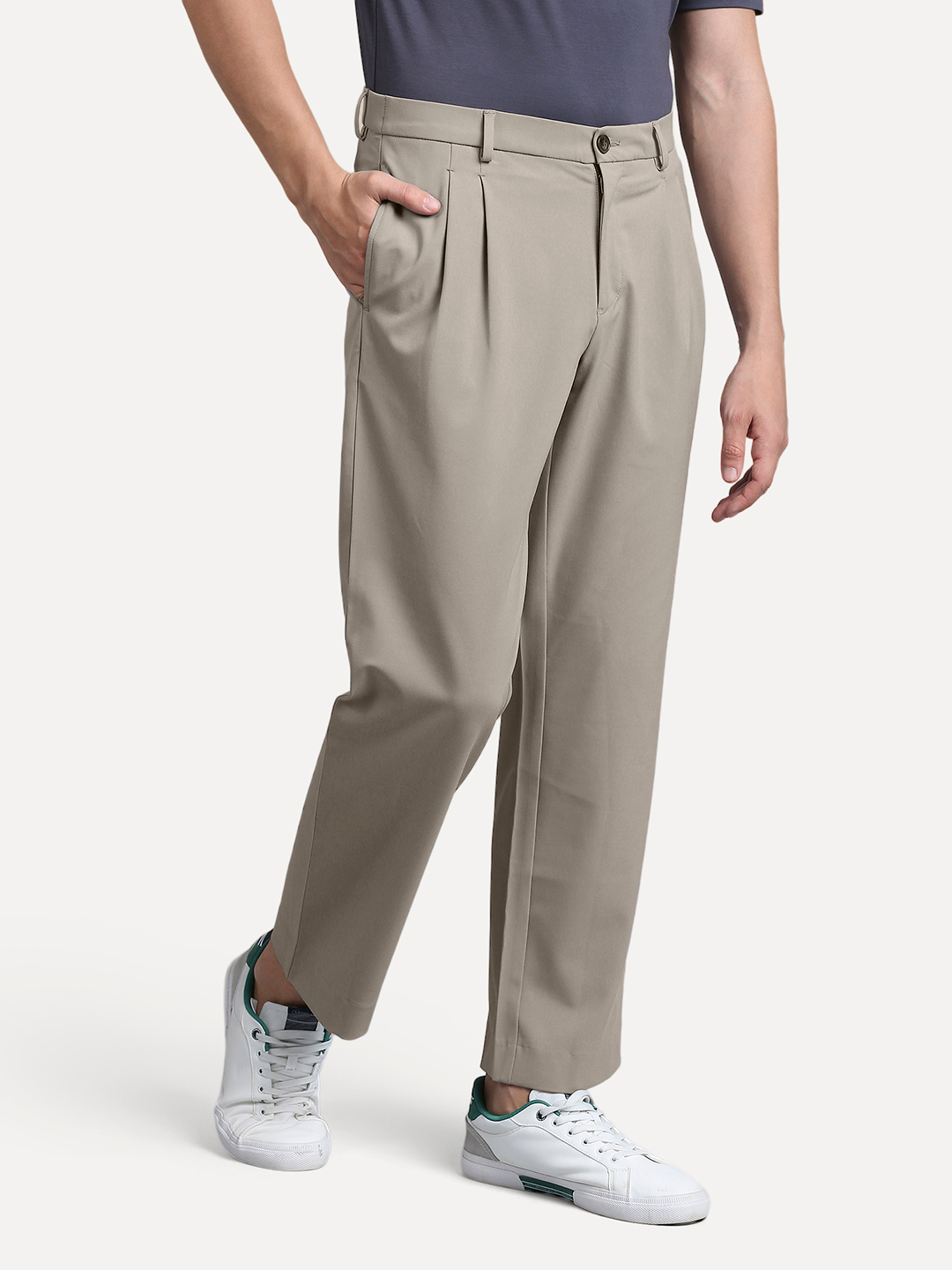 Hyperflex Dusty Beige Pleated Trouser