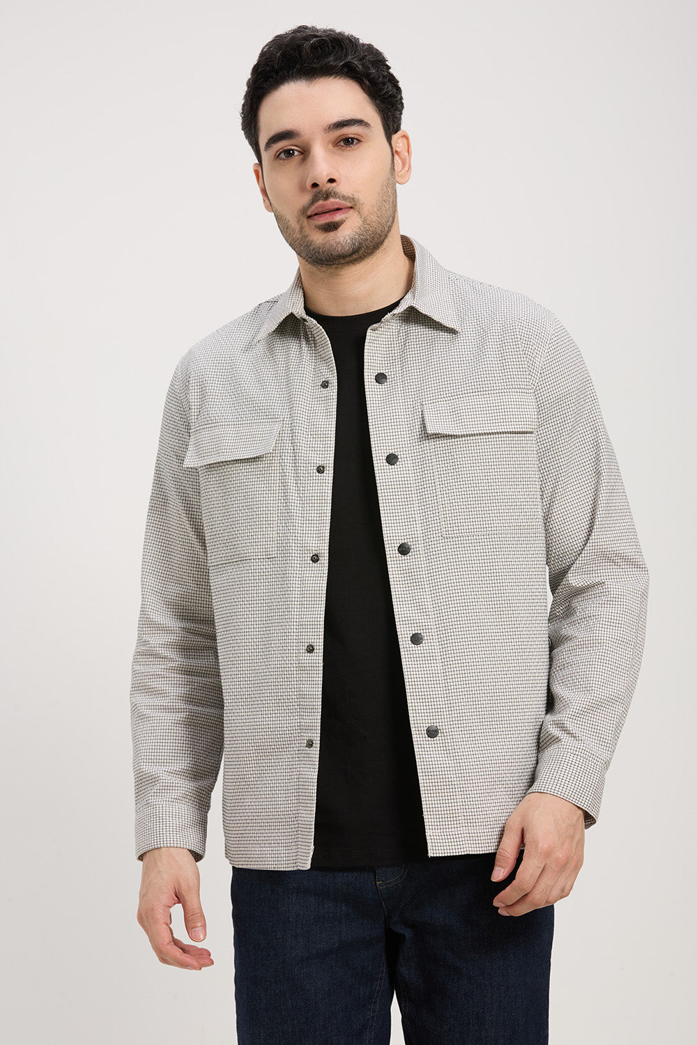 Cotton Lightweight Seersucker Flexure Shacket