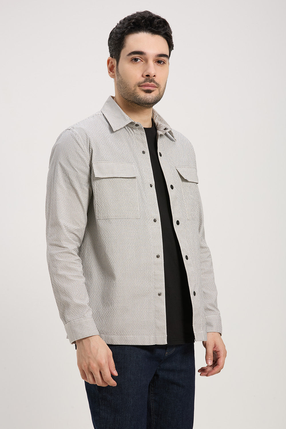 Cotton Lightweight Seersucker Flexure Shacket
