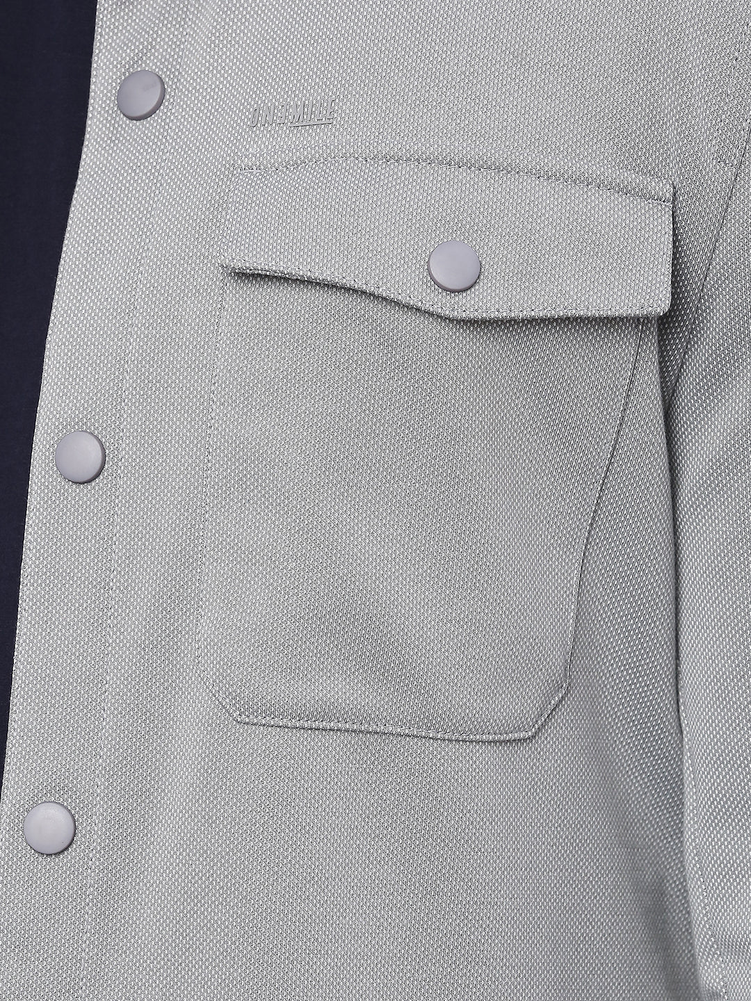 snap button one pocket grey shacket